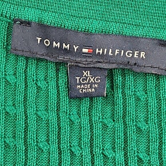 Tommy Hilfiger Cable Knit Sweater Women's XL Green V-Neck Long Sleeve EUC LN - Picture 6 of 13